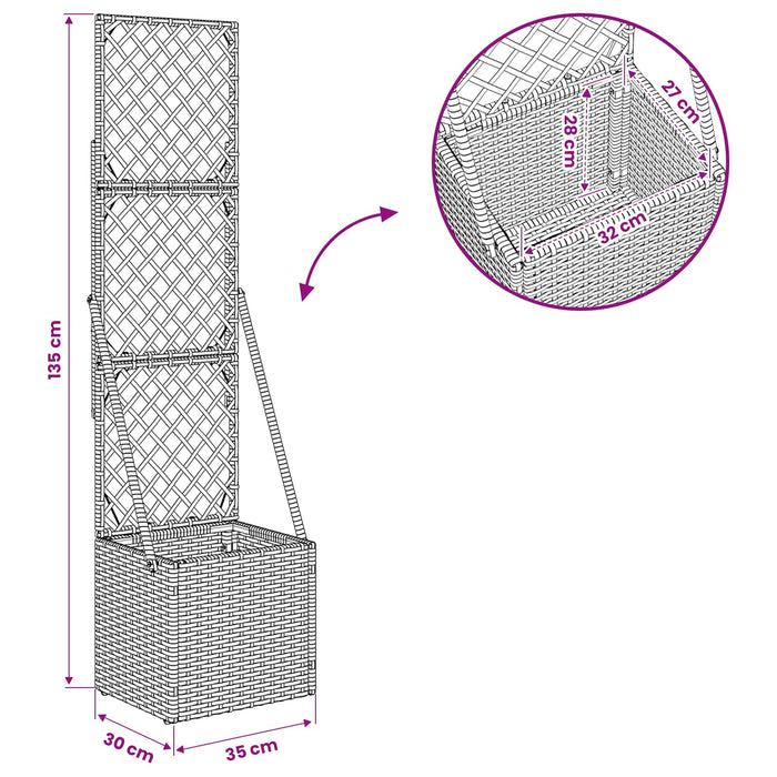 Ghiveci de grădină cu trellis Gri 35 x 30 x 135 cm poliratan WALTI