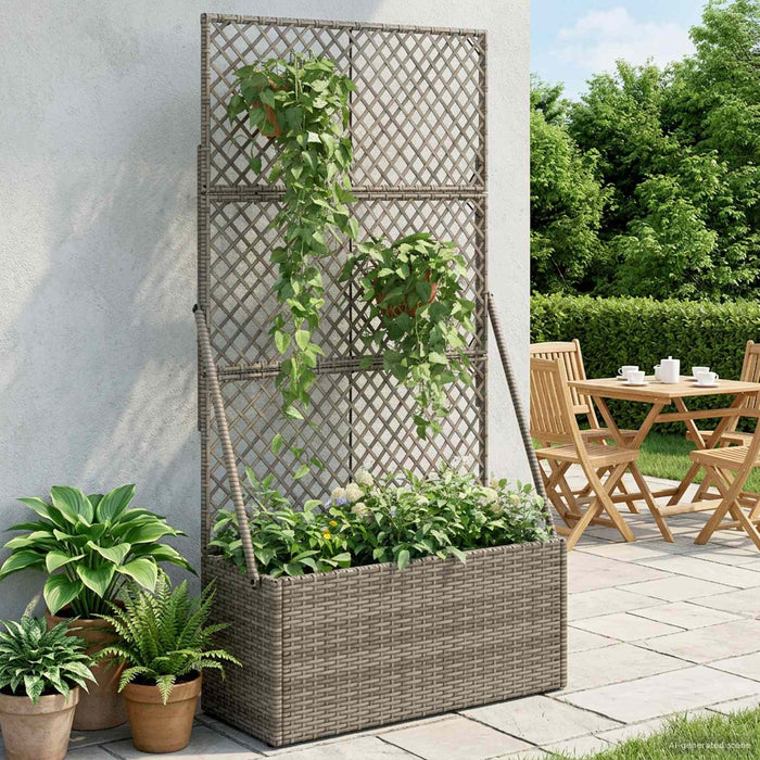 Ghiveci de grădină cu trellis Gri 70 x 30 x 135 cm poliratan WALTI