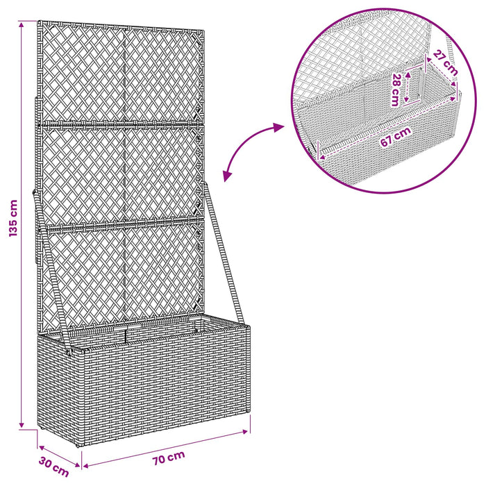 Ghiveci de grădină cu trellis Gri 70 x 30 x 135 cm poliratan WALTI