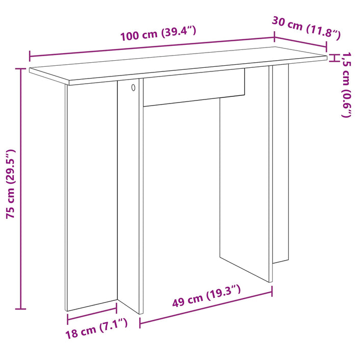 Masă de consolă Sonoma gri 100 x 30 x 75 cm Lemn prelucrat - WALTI WALTI