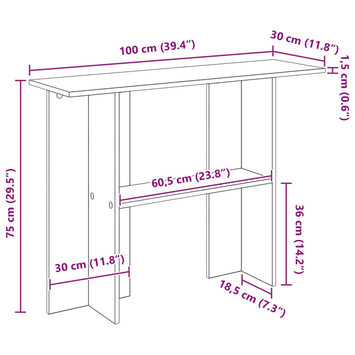 Masă de consolă Gri Beton 100 x 30 x 75 cm Lemn prelucrat - WALTI WALTI