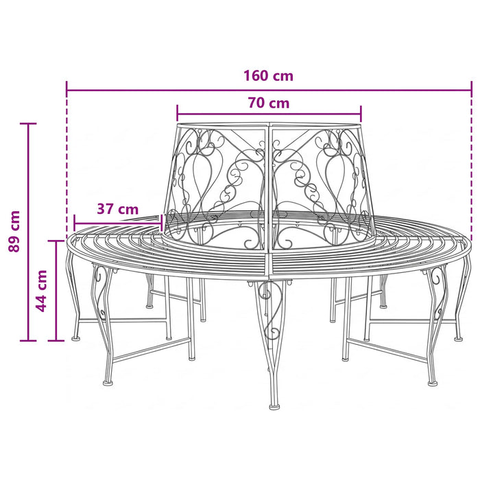 Bancă cu arbori 8-Număr de locuri Ø 160 x 89 cm Oțel Maro Antic WALTI