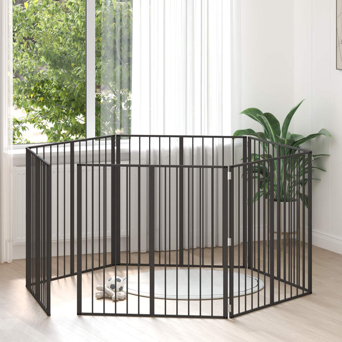 Poartă pentru câini 6 buc. Negru 100 x 100 cm Oțel Galvanizat WALTI