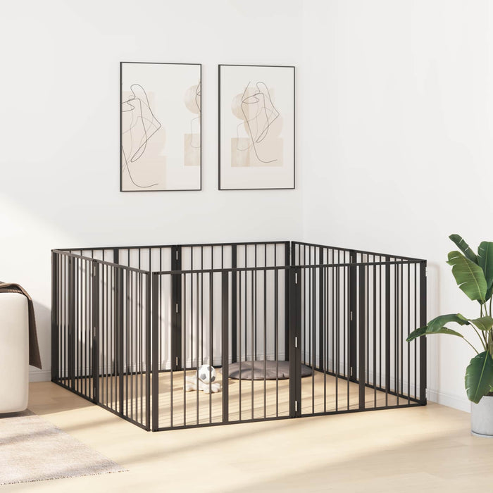 Poartă pentru câini 8 pcs Negru 80 x 80 cm Oțel Galvanizat WALTI