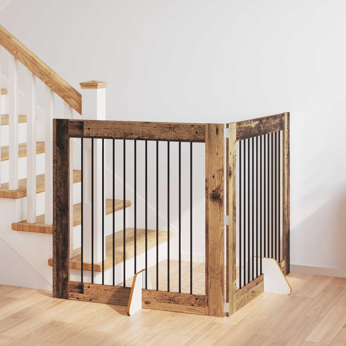 Poartă pentru câini cu suporturi 2 pcs Lemn vechi 100 x 100 cm WALTI