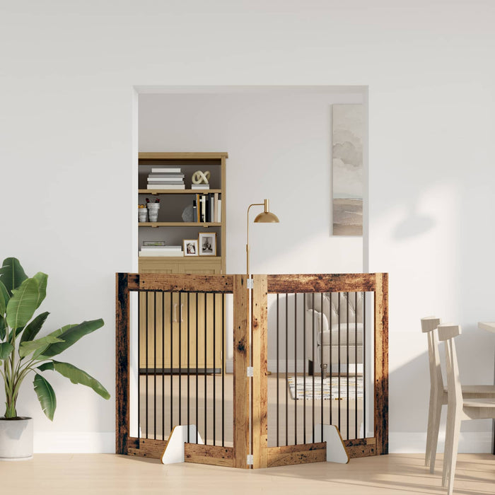 Poartă pentru câini cu suporturi 2 pcs Lemn vechi 100 x 100 cm WALTI