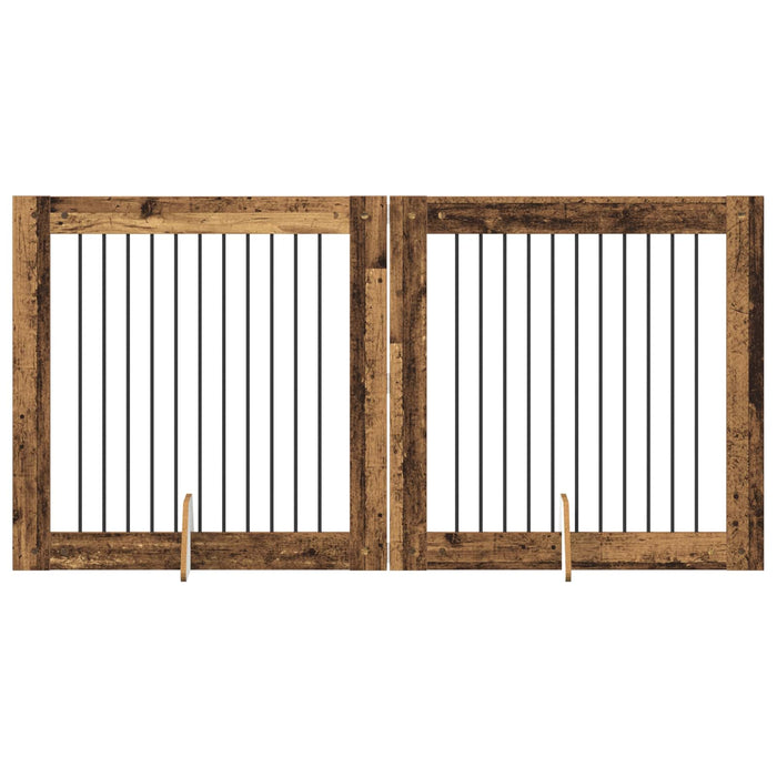 Poartă pentru câini cu suporturi 2 pcs Lemn vechi 100 x 100 cm WALTI