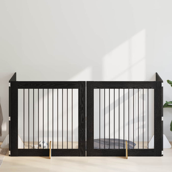 Poartă pentru câini cu suporturi 4 pcs Stejar Negru WALTI