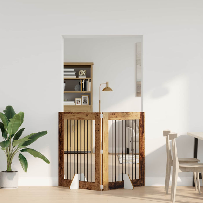 Poartă pentru câini cu suporturi 2 pcs Lemn vechi 80 x 100 cm WALTI