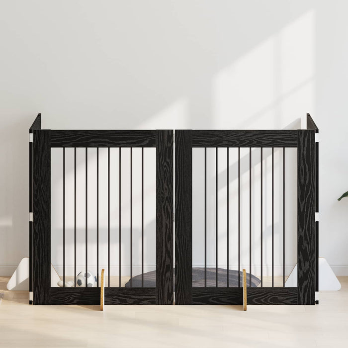 Poartă pentru câini cu suporturi 4 pcs Stejar Negru 80 x 100 cm WALTI