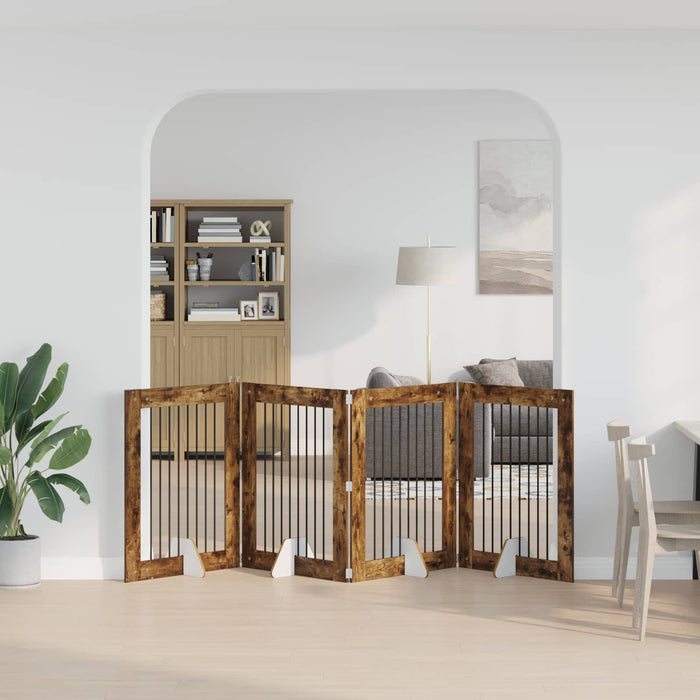 Poartă pentru câini cu suporturi 4 pcs Stejar fumuriu WALTI
