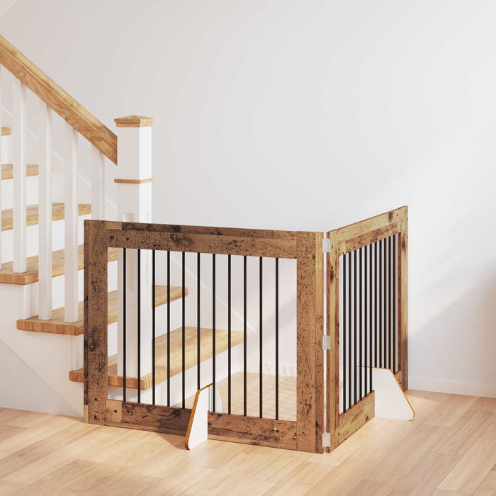 Poartă pentru câini cu suporturi 2 pcs Lemn vechi 100 x 80 cm WALTI