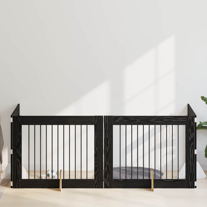Poartă pentru câini cu suporturi 4 pcs Stejar Negru 100 x 80 cm WALTI