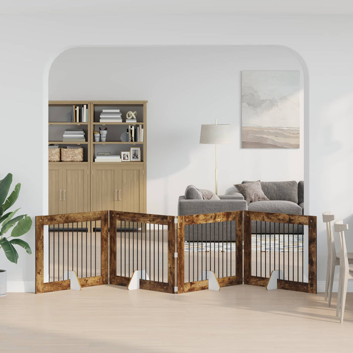 Poartă pentru câini cu suporturi 4 pcs Stejar fumuriu WALTI