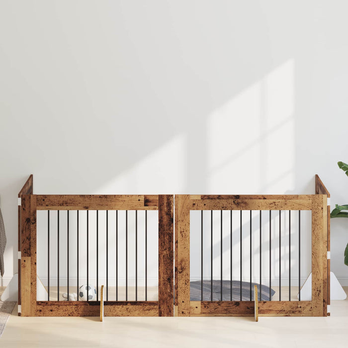 Poartă pentru câini cu suporturi 4 pcs Lemn vechi 100 x 80 cm - WALTI WALTI