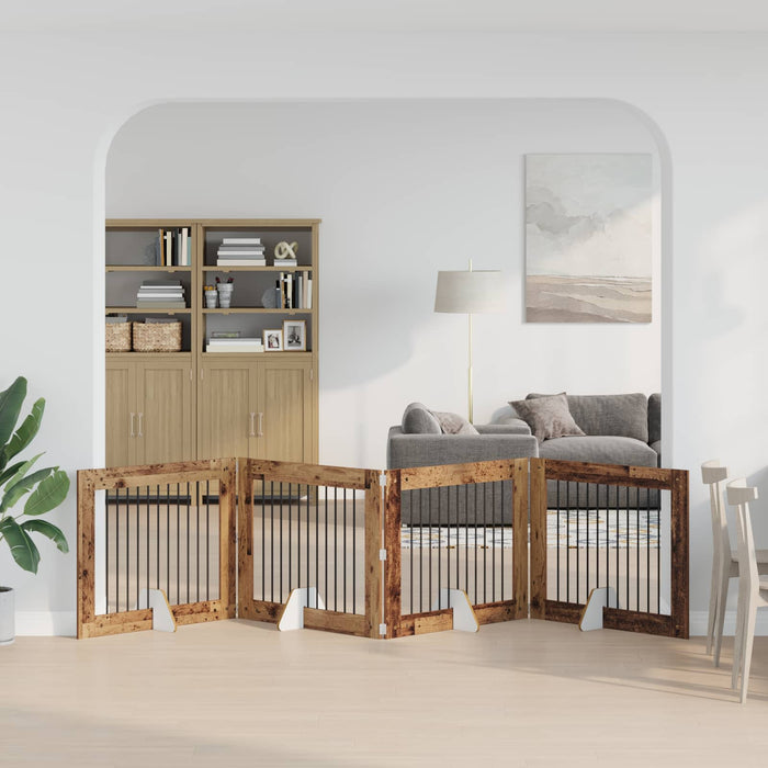 Poartă pentru câini cu suporturi 4 pcs Lemn vechi 100 x 80 cm - WALTI WALTI