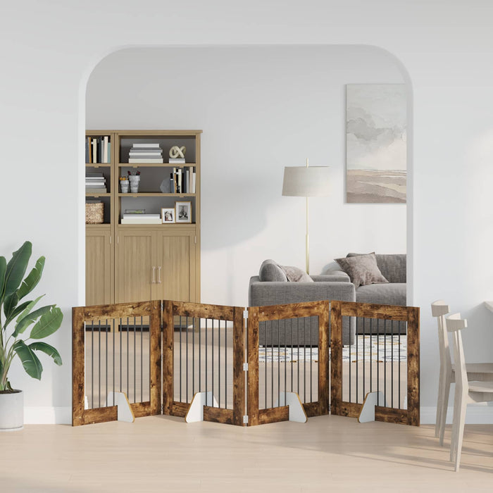 Poartă pentru câini cu suporturi 4 pcs Stejar fumuriu WALTI