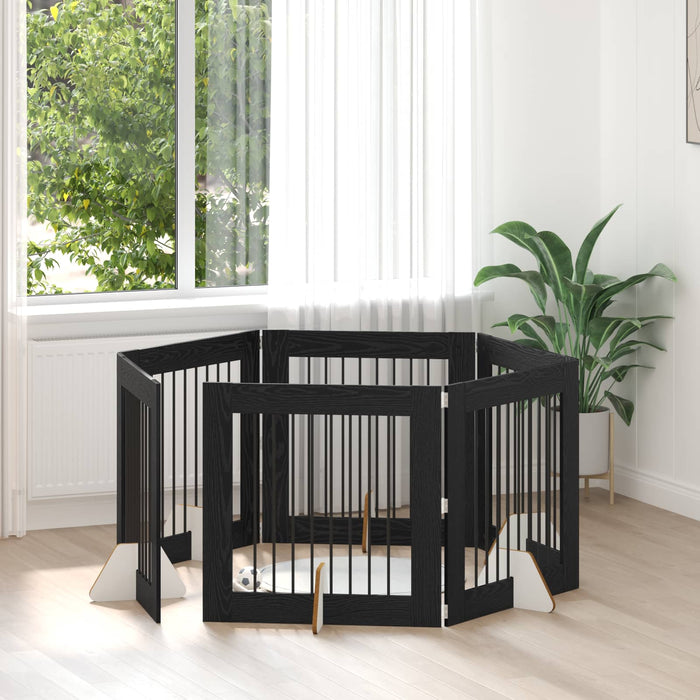 Poartă pentru câini cu suporturi 6 pcs Stejar Negru 80 x 80 cm WALTI
