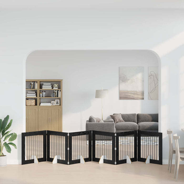 Poartă pentru câini cu suporturi 6 pcs Stejar Negru 80 x 80 cm WALTI
