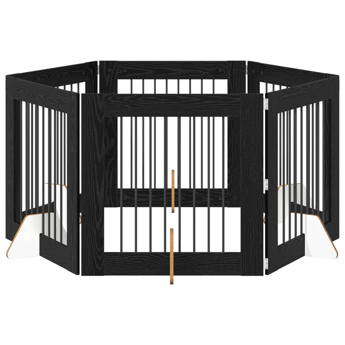 Poartă pentru câini cu suporturi 6 pcs Stejar Negru 80 x 80 cm WALTI
