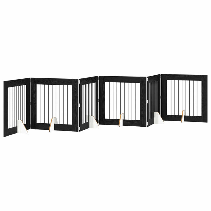 Poartă pentru câini cu suporturi 6 pcs Stejar Negru 80 x 80 cm WALTI