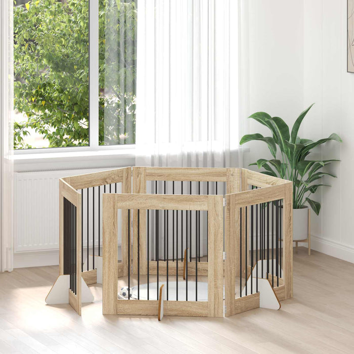 Poartă pentru câini cu suporturi 6 pcs Stejar Sonoma 80 x 80 cm WALTI