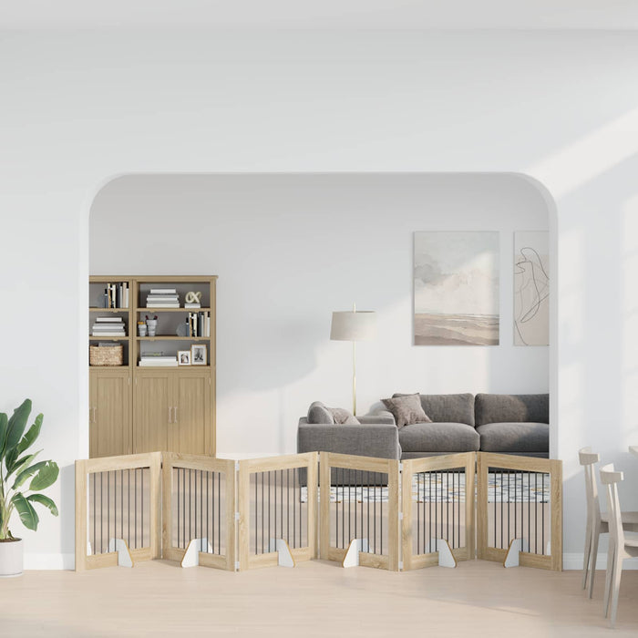 Poartă pentru câini cu suporturi 6 pcs Stejar Sonoma 80 x 80 cm WALTI