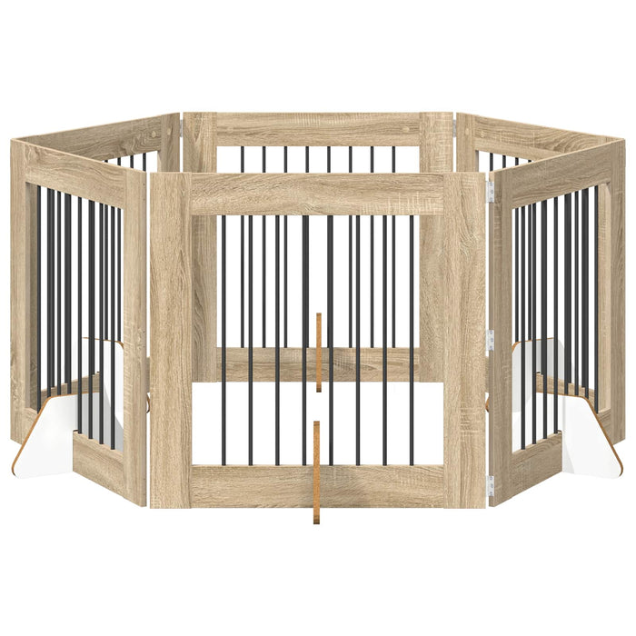 Poartă pentru câini cu suporturi 6 pcs Stejar Sonoma 80 x 80 cm WALTI
