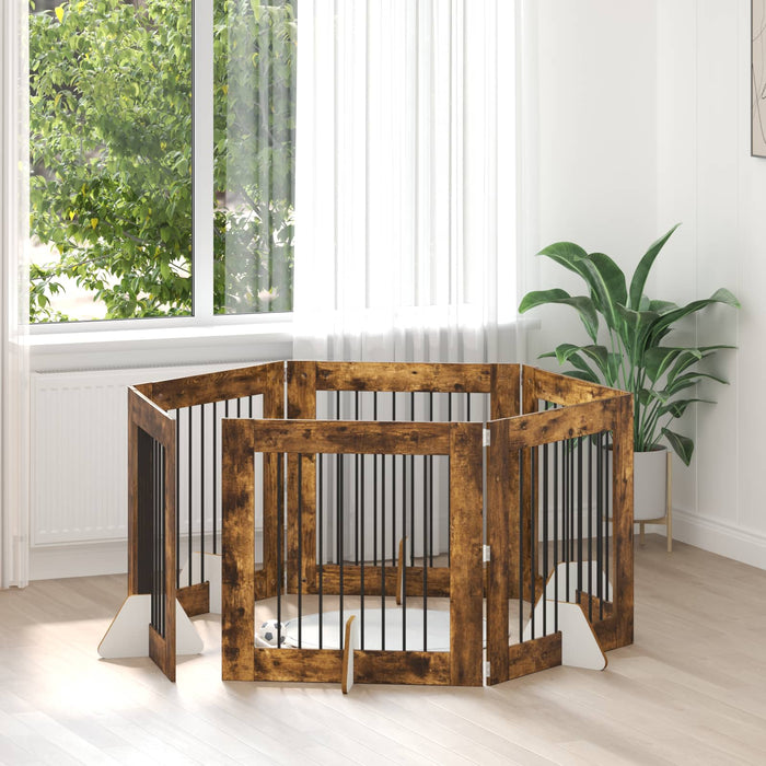 Poartă pentru câini cu suporturi 6 pcs Stejar fumuriu WALTI