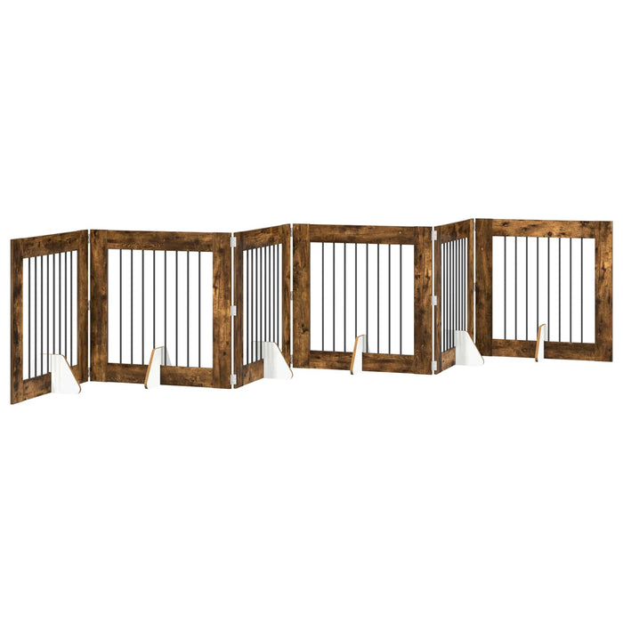 Poartă pentru câini cu suporturi 6 pcs Stejar fumuriu WALTI