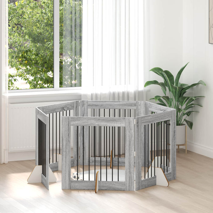 Poartă pentru câini cu suporturi 6 pcs Sonoma gri 80 x 80 cm WALTI