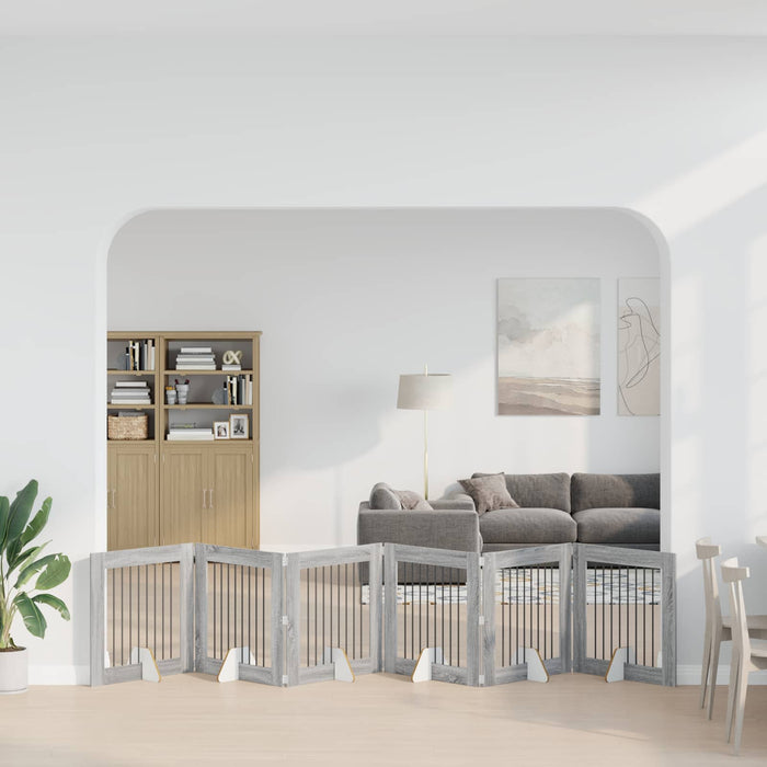 Poartă pentru câini cu suporturi 6 pcs Sonoma gri 80 x 80 cm WALTI