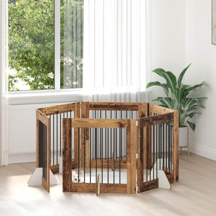 Poartă pentru câini cu suporturi 6 pcs Lemn vechi 80 x 80 cm WALTI
