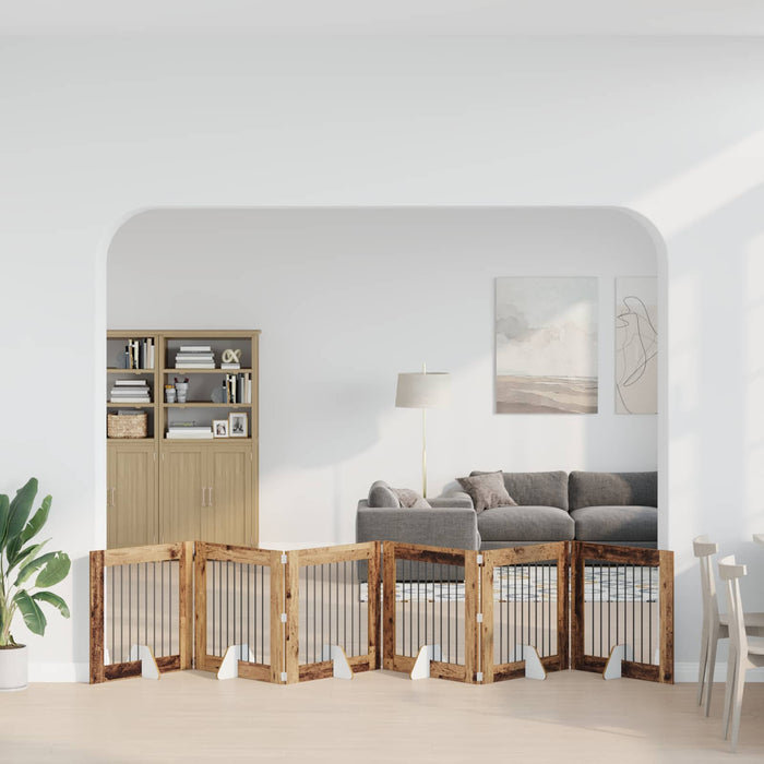 Poartă pentru câini cu suporturi 6 pcs Lemn vechi 80 x 80 cm WALTI
