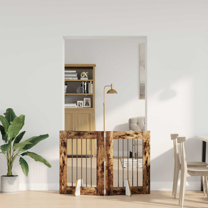 Poartă pentru câini cu suporturi 2 pcs Stejar fumuriu WALTI