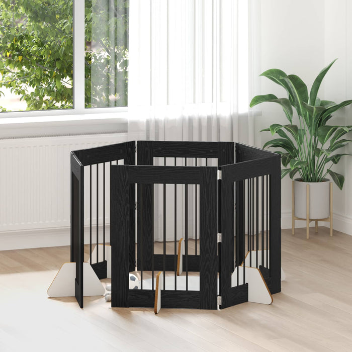Poartă pentru câini cu suporturi 6 pcs Stejar Negru 60 x 80 cm WALTI