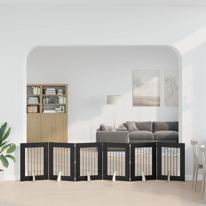 Poartă pentru câini cu suporturi 6 pcs Stejar Negru 60 x 80 cm WALTI