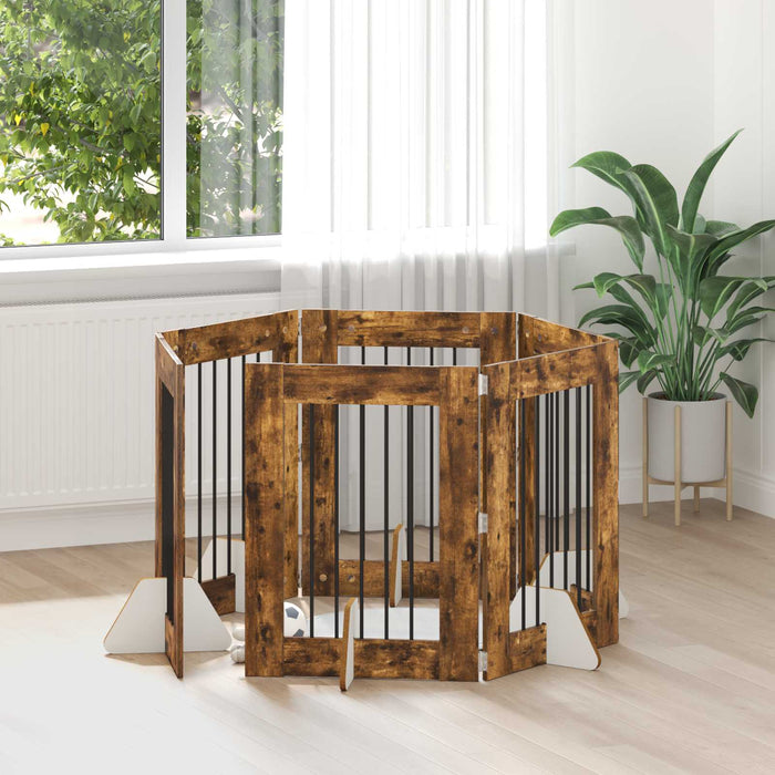 Poartă pentru câini cu suporturi 6 pcs Stejar fumuriu WALTI