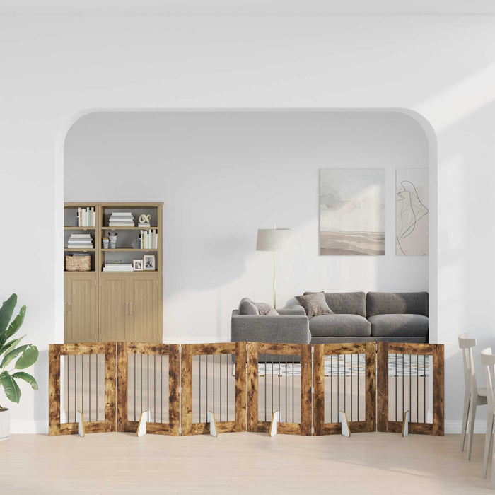 Poartă pentru câini cu suporturi 6 pcs Stejar fumuriu WALTI