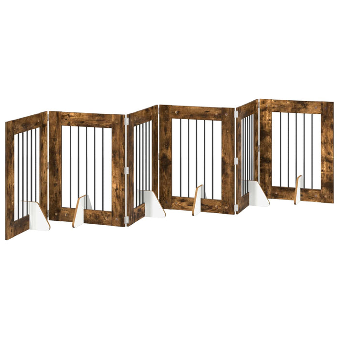 Poartă pentru câini cu suporturi 6 pcs Stejar fumuriu WALTI