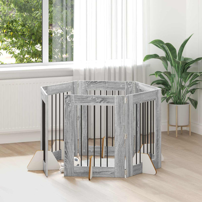 Poartă pentru câini cu suporturi 6 pcs Sonoma gri 60 x 80 cm WALTI