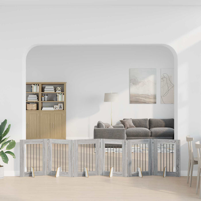 Poartă pentru câini cu suporturi 6 pcs Sonoma gri 60 x 80 cm WALTI