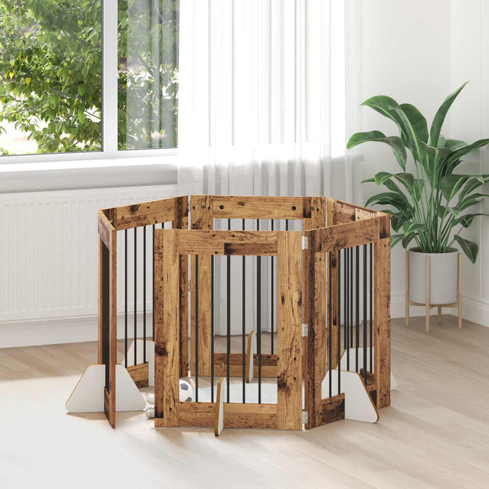 Poartă pentru câini cu suporturi 6 pcs Lemn vechi 60 x 80 cm WALTI