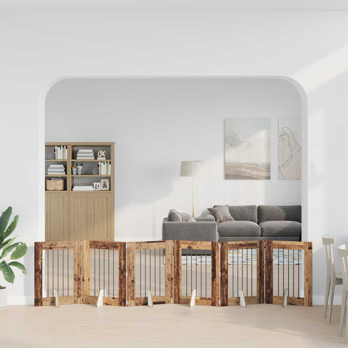Poartă pentru câini cu suporturi 6 pcs Lemn vechi 60 x 80 cm WALTI