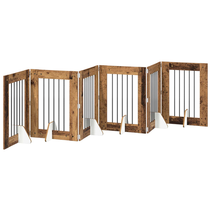 Poartă pentru câini cu suporturi 6 pcs Lemn vechi 60 x 80 cm WALTI