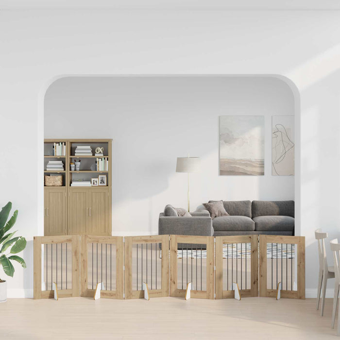 Poartă pentru câini cu suporturi 6 pcs Stejar Artizanal - WALTI WALTI