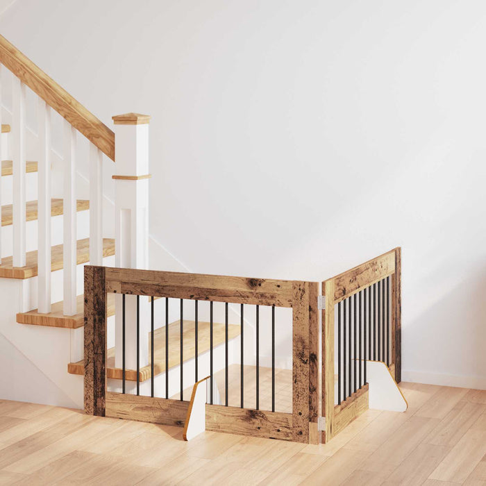 Poartă pentru câini cu suporturi 2 pcs Lemn vechi 100 x 60 cm WALTI
