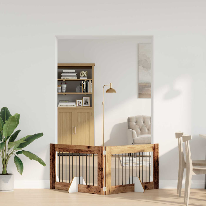 Poartă pentru câini cu suporturi 2 pcs Lemn vechi 100 x 60 cm WALTI