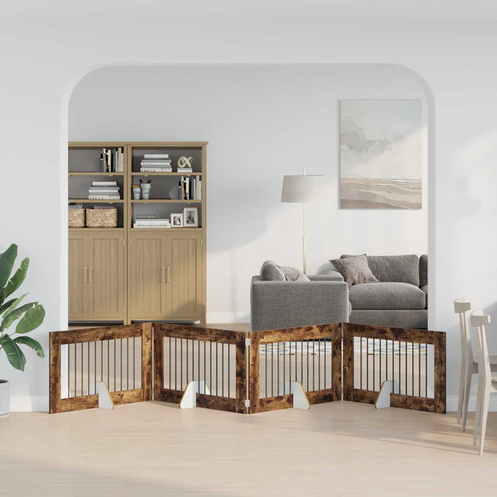 Poartă pentru câini cu suporturi 4 pcs Stejar fumuriu WALTI