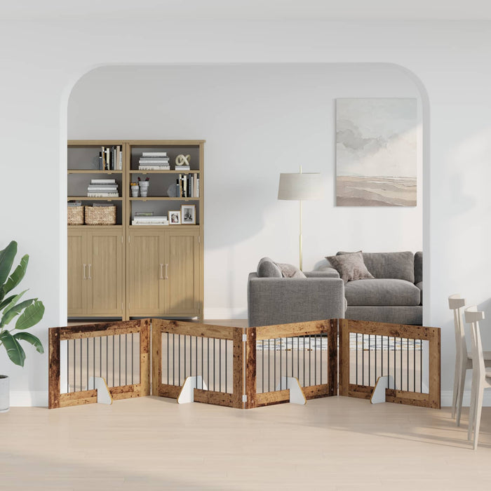 Poartă pentru câini cu suporturi 4 pcs Lemn vechi 100 x 60 cm - WALTI WALTI